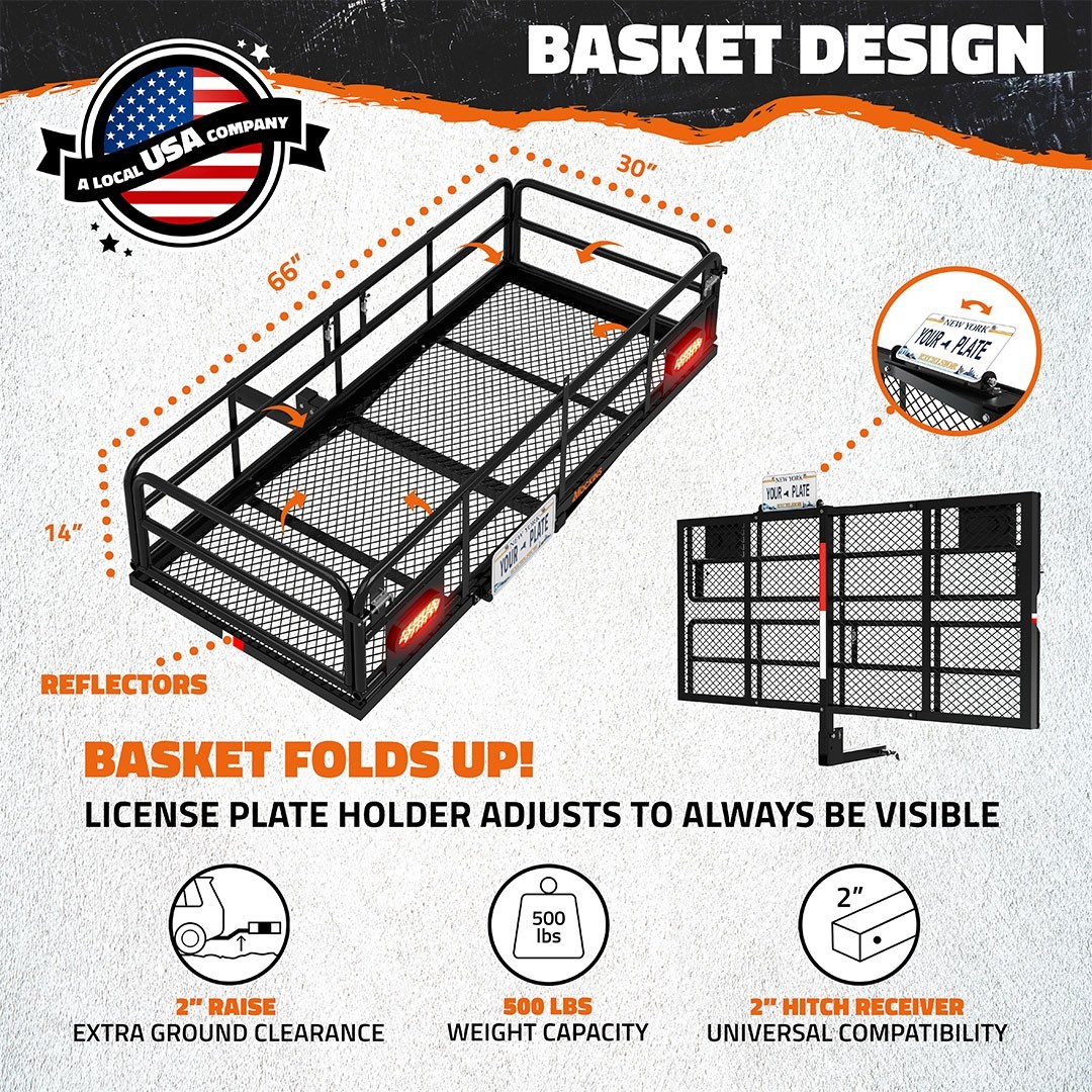 Mockins 66"x30"x14" XL High Rail Hitch Cargo Carrier with 45 Cu.Ft. Bag