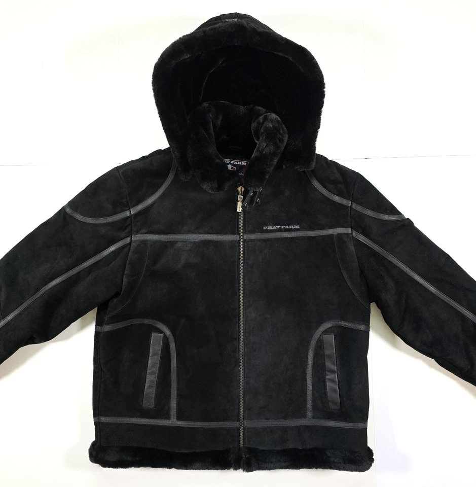 ABRIGO DE CUERO GAMUZA PHAT FARM FORRADO DE PIEL SINTÉTICA XL CAPUCHA CON CREMALLERA PESADO DE COLECCIÓN AÑOS 90 Y2K Foto 2 de 4