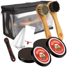 RED MOOSE Full Leather Black and Neutral Wax Shoe Polish Kit - 2x Brush, Buffing