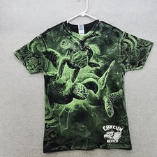 JHK Mens Short Sleeve T shirt Green And Black Turtle Graphic Size Small AOP
