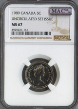 1989 CANADA 5 CENTS NGC MS67 MAC SPOTLESS .