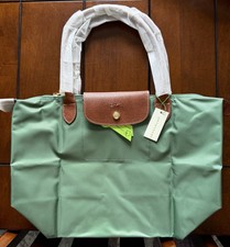 Longchamp Le Pliage Large Green Tote Nylon Leather Travel Work Shoulder Bag NWT
