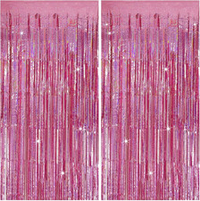 Tinsel Curtain Party Backdrop Pink Birthday Decorations 2 Packs Glitter Foil Fri