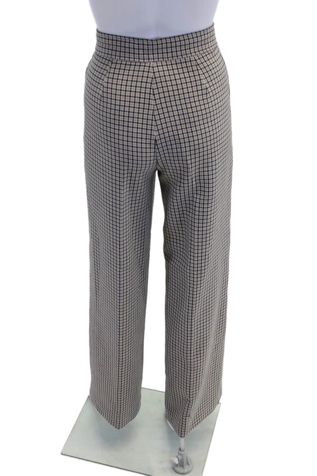 Pantalón Joie Mujer Frente Plano Cuadros Cintura Alta Pierna Ancha Beige Talla 00 Foto 3 de 4