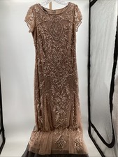 Pisarro Nights Women's Beaded Mesh Midi Cocktail Dress in Nude Size 6