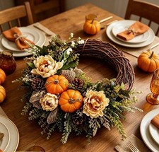 Fall, Thanksgiving Wreaths Decor, Pumpkin Leaves Floral, Thanksgivin