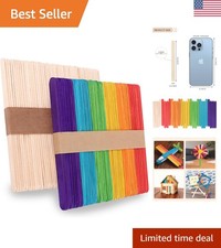 100 Natural  Rainbow Color Craft Sticks, 4.5'' Wood Popsicle Sticks for DIY Fun
