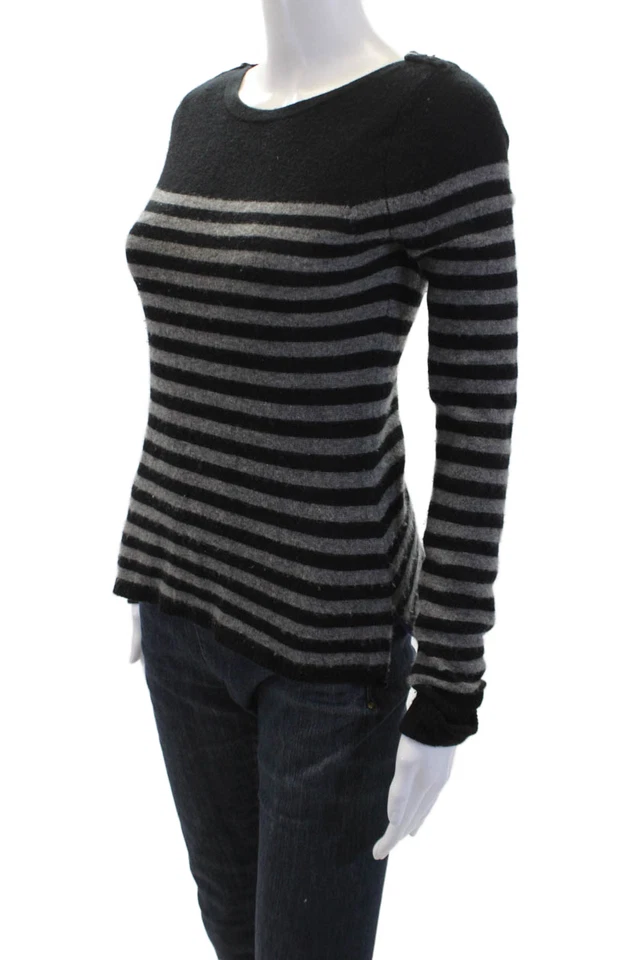 Espléndido suéter suéter de cachemir de manga larga para mujer a rayas negro talla XS Foto 2 de 4