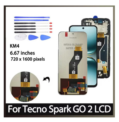 For Tecno Spark GO 2 KM4 LCD Display Touch Screen Digitizer Full Assembly Frame