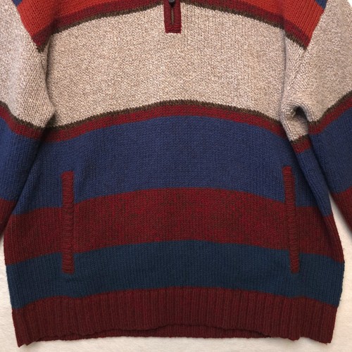 LL BEAN 100% Lambswool Classic Ragg Pullover Quarter Zip Sweater Striped Mens L - Picture 7 of 10