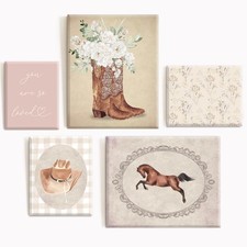 Cowgirl Nursery Wall Art Coquette Western Girl Poster Vintage Horse Floral Ca...