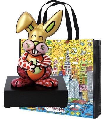 Romero Britto Skulptur ORANGE RABBIT, neu & James Rizzi Tasche NYC SUNSET, neu