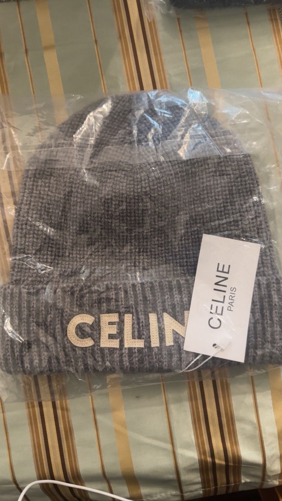 Celine Logo Embroidered Cashmere Beanie in Classic Black