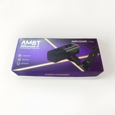 AmpliGame AM8T Black USB/XLR 3-Pin Microphone Kit Mute Button Boom Arm