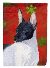 Caroline's Treasures Rat Terrier Red Green Snowflakes Christmas Garden Flag