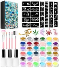 Temporary Glitter Tattoo Kit for Kids makeup,30 Body Glitter,3 Multicolor