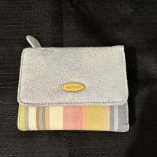 Longaberger Wallet Striped Canvas Design With Light Blue Suede Flap.