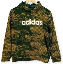 Adidas Hoodie Boys Youth Size L 14/16 Orange Gray Green Space Dyed Pullover Logo