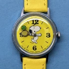 Vintage 1970s Timex Snoopy Tennis Watch Yellow Mystery Ball Mechanical Working