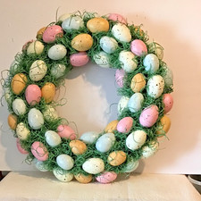20" Easter Colorful Eggs Door Wreath with Green Grass