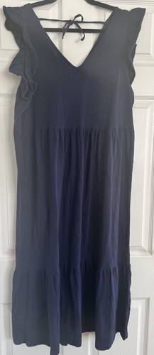 George Navy V Neck Frill Edge Sleeveless Midi Length Frill Bottom Dress Size 18