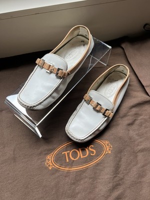 Vintage TOD'S Loafers/Driving Shoes 37 White & Tan Leather Moccasin Slip On