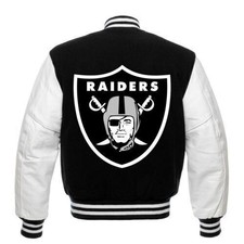 Men's Vinatge 80s LV Raider Black Wool Genuine Leather Sleeves Letterman Jacket