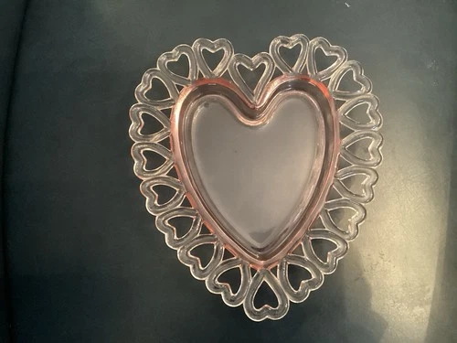 Vintage WESTMORELAND Light Pink Depression Glass Reticulated HEART Dish