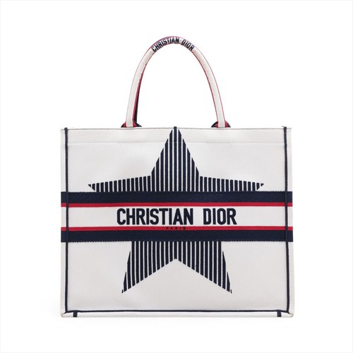 Christian Dior Book Tote Large Canvas White × Blue Red Unisex Bag #ALB10161