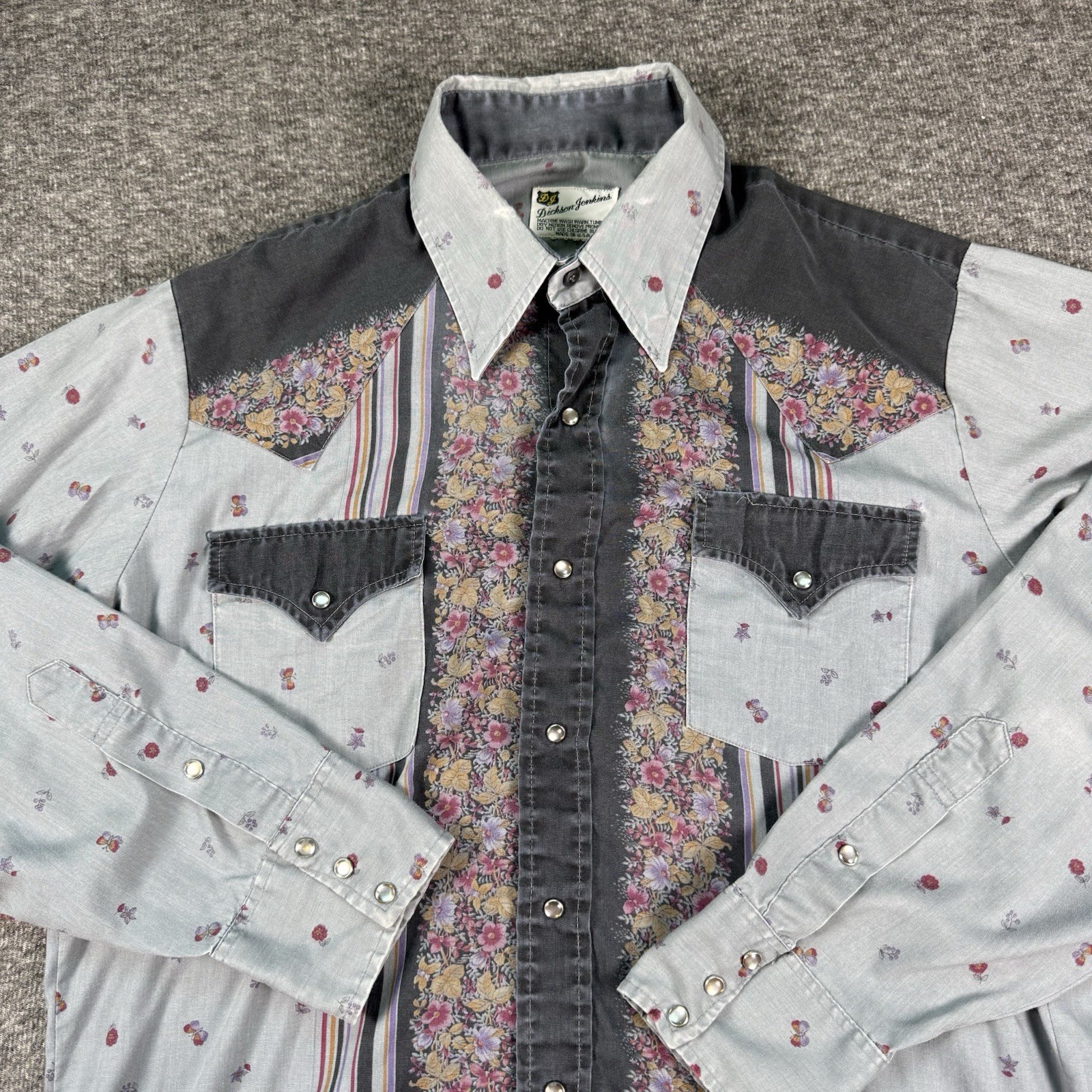 Vintage Dickson Jenkins Pearl Snap Shirt Mens XL Floral Butterfly Print Western