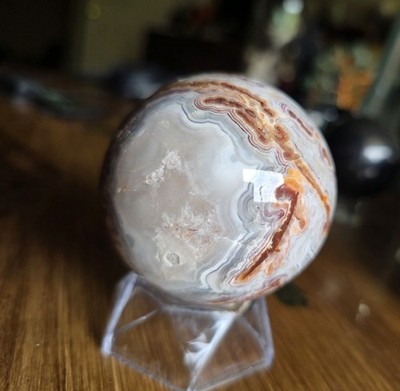 Mexican Crazy Lace Agate Crystal Sphere 61mm with Stand