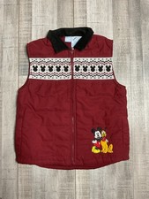 Disney Mickey Mouse Pluto Boys 5T Burgundy Red Quilted Puffer Vest Fair Isle