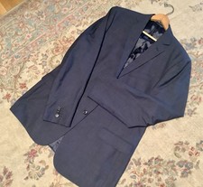 Lands End Sport Coat Blazer 100 Wool Navy Windowpane - Men  s 44L - EUC