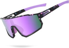 Youth Baseball Sunglasses, Kids Polarized Sports Black Frame Purple Lens