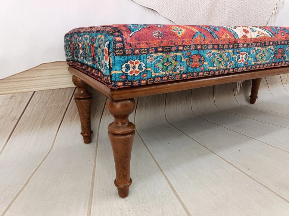 Living Room Bench, Upholstered Bench, Sitting Bench, Dining Bench, Boho Bench - Image 3 of 4