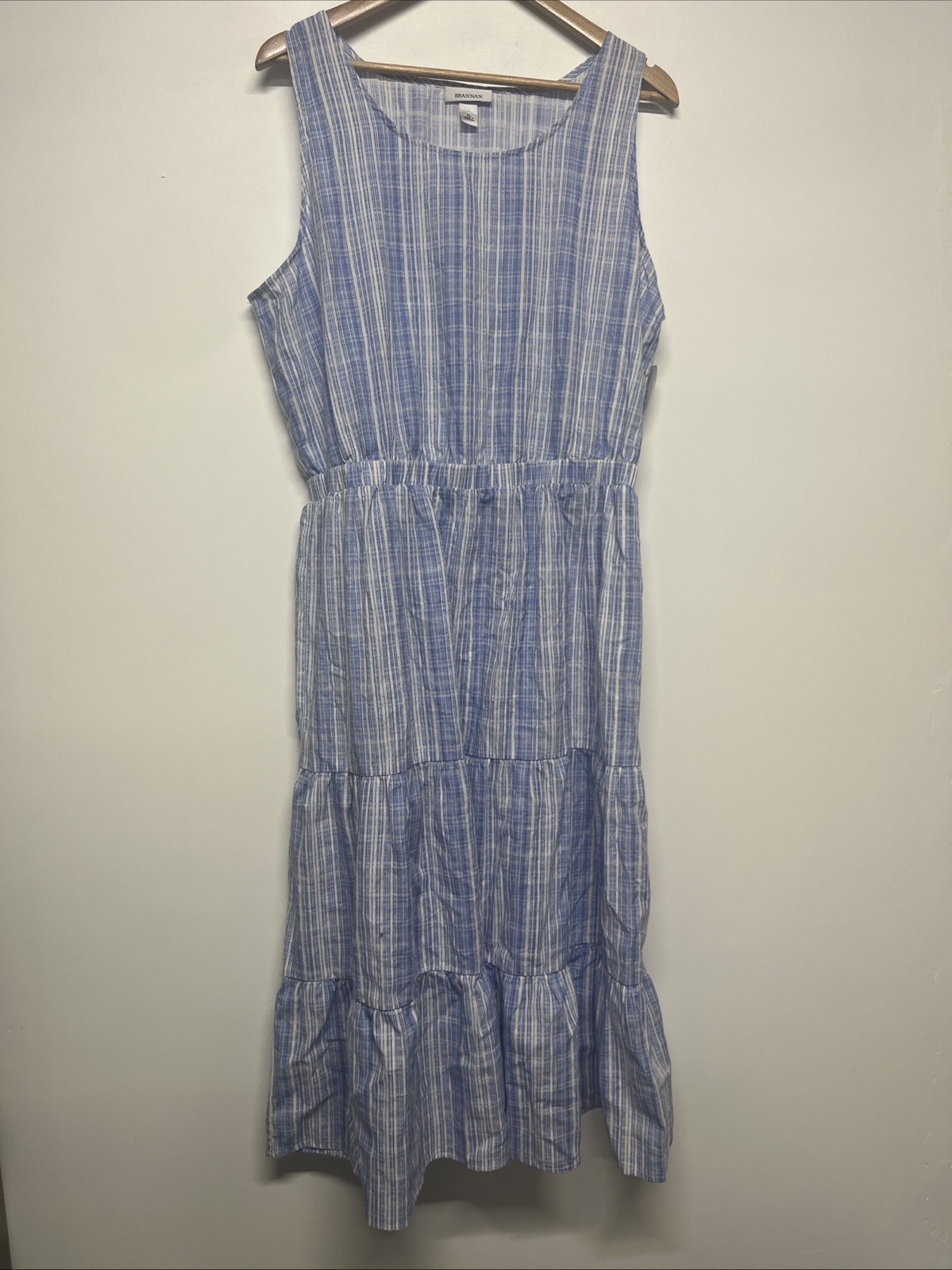 Brannan Dress Women's Size XL Maxi Sleeveless Lagenlook Cottage Tiered Blue