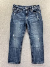 Miss Me Jeans Womens 28 Blue Denim Mid-Rise Embellished Pockets Straight Leg