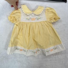 Vintage Dress Girls 3-6 Months Baby Yellow bt kids Floral Embroidered Lace Trim