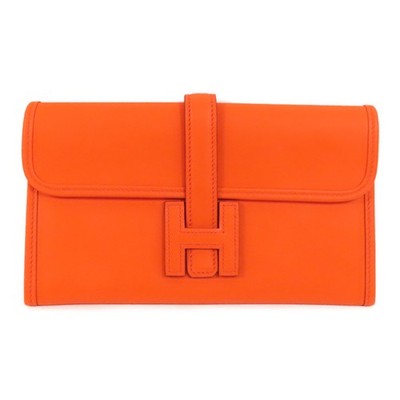 HERMES Jige Duo Clutch Bag Swift Leather Orange Poppy | eBay