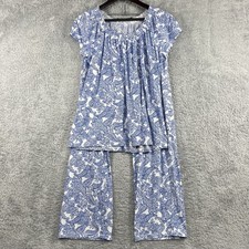 Lauren Ralph Lauren Pajama Set Womens Medium White Blue Paisley Cropped Cotton