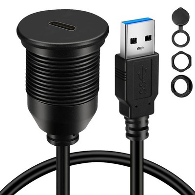 BATIGE Single Port USB 3.0 Male to Type C Female Car Flush 3ft, Black