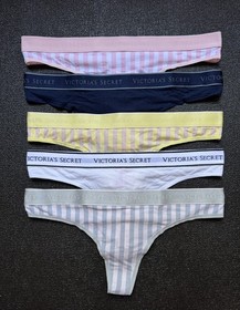 Lot 5 Victoria&rsquo;s Secret Logo sz L Cotton Thong String Panty Bundle Pack