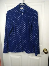 L.L. Bean Woman S Fleece Jacket Blue White Polka Dot Full Zip Arm Zip Pocket...