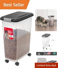 Versatile 38 lbs Airtight Dog Cat Food Storage Container with Wheels, Black