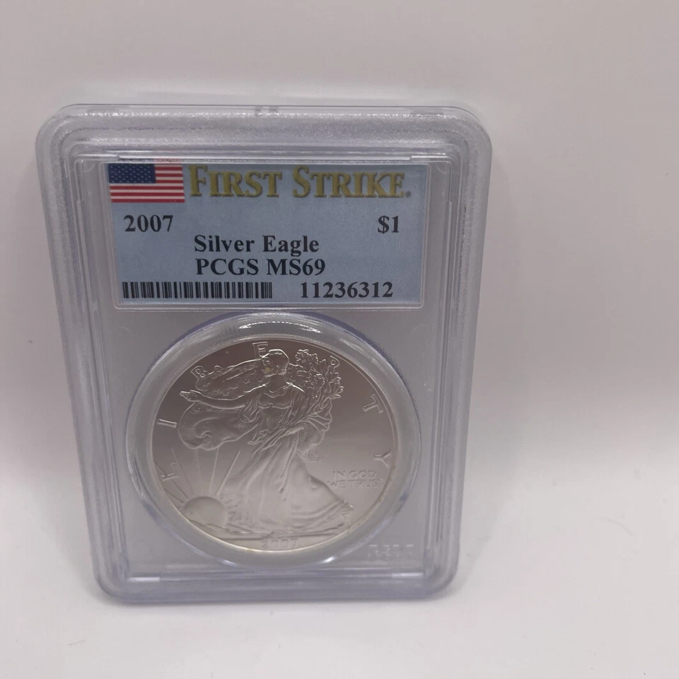 Lote de 3 American Silver Eagle 2007 $1 graduación profesional MS69 First Strike Foto 4 de 4