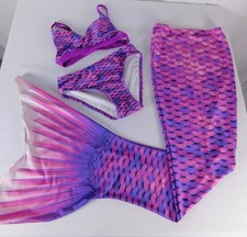 Divertido conjunto de natación Fin niñas 12 púrpura cola de sirena bralette bikini 3 piezas disfraz