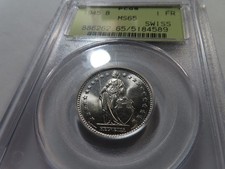C24 Switzerland 1945-B Silver 1 Franc PCGS MS-65 OGH