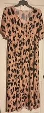 Women s Blush Pink Leopard Print Midi Dress Faux Wrap Short Sleeve Size XXL
