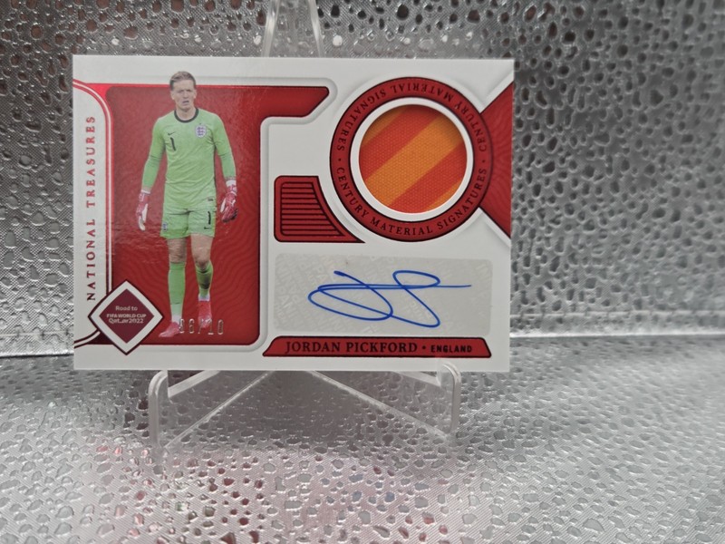 2022 Panini National Treasures FIFA World Cup Jordan Pickford Patch Auto Red /10