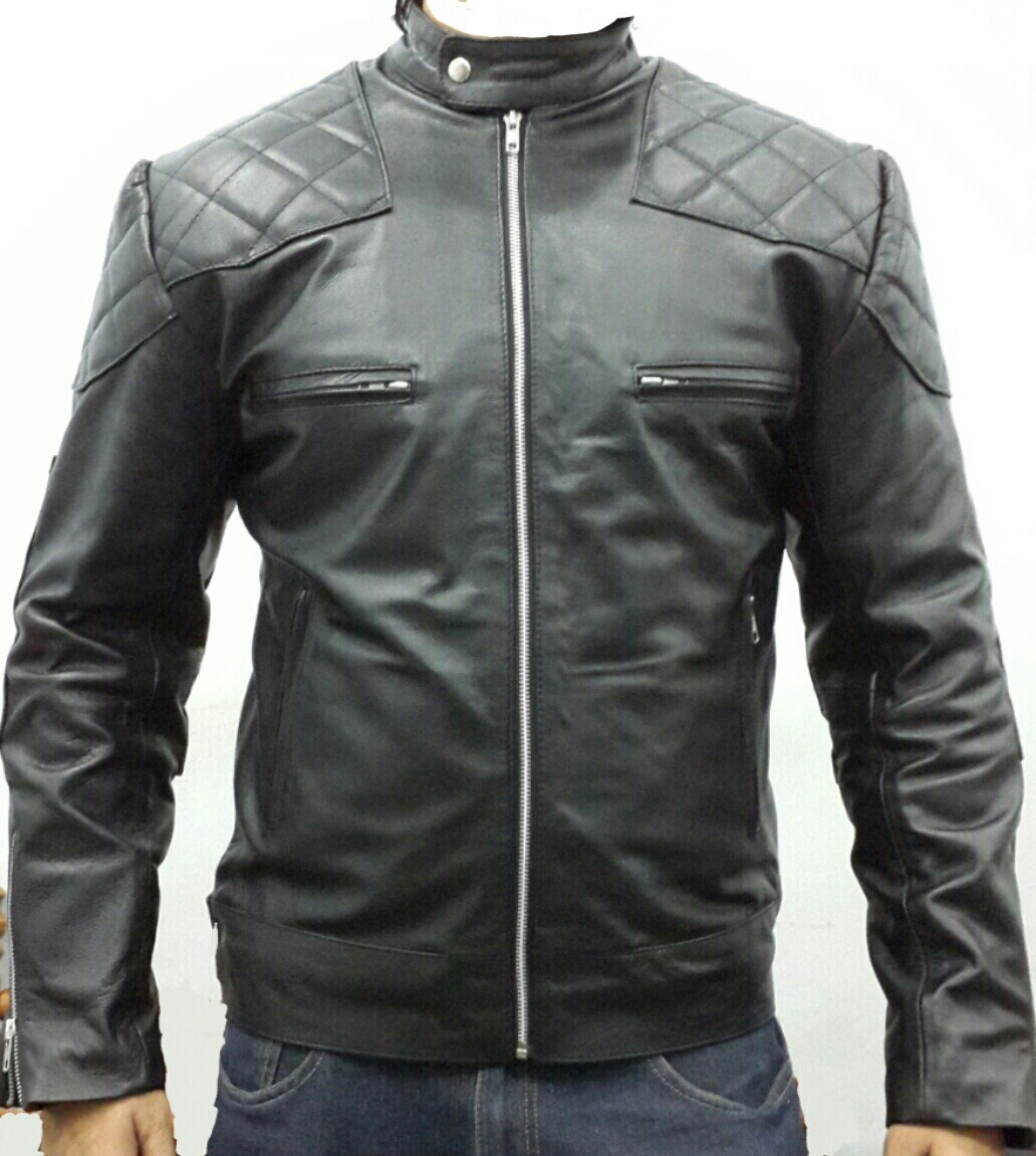 Men's Stylish Slim Fit Biker Leather Cafe Racer Jacket-image